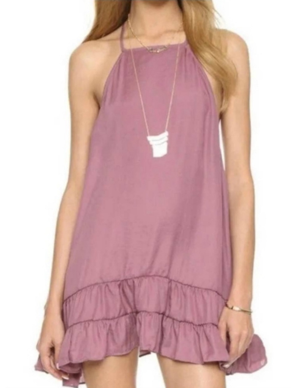 Free People Dusty Mauve Ruffle Halter Mini Dress